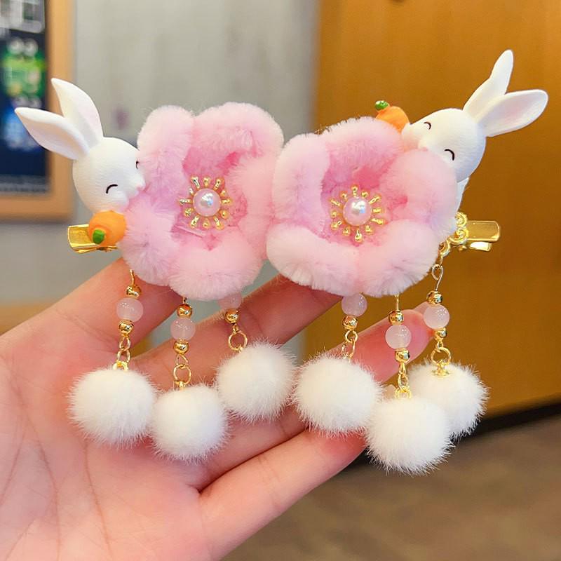 Red New Year Hanfu Hair Clips for Girls - Chinese Style Floral Headwear