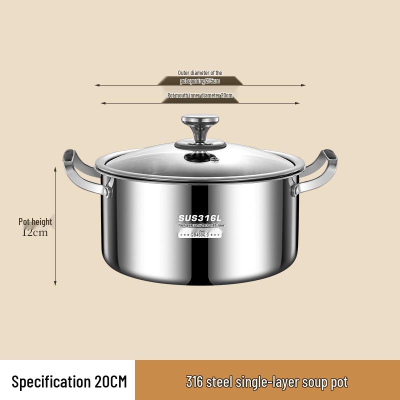 316L Stainless Steel Soup Pot with Handles - Non-Stick for Steaming, Cooking, and Stewing On Induction Cookers