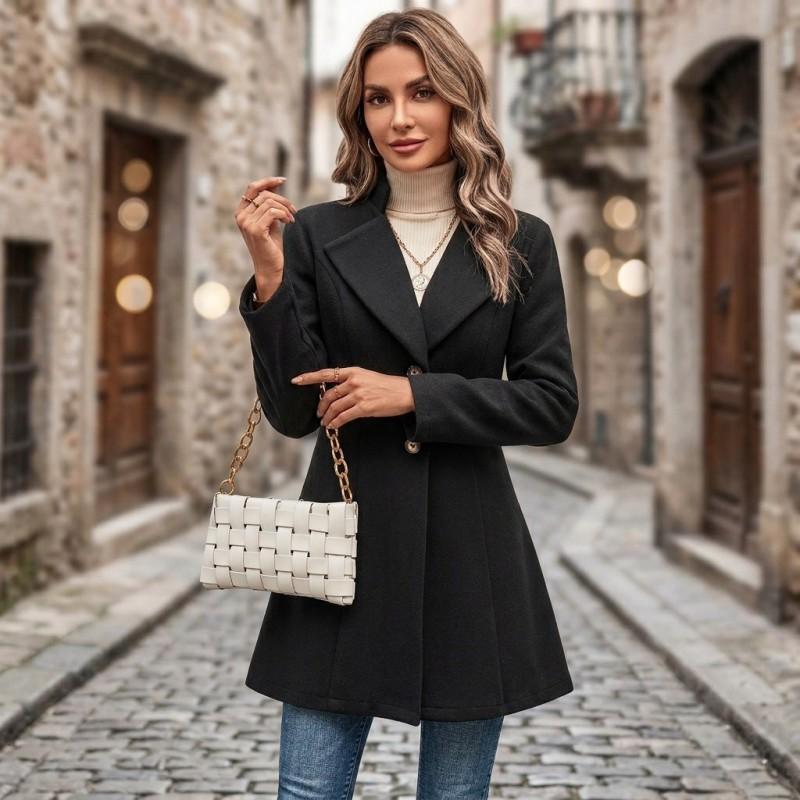 Damen Mittellanger Wollmischungs-Mantel 2026 Herbst Schmal geschnitten Halbt turtleneck Überzieher