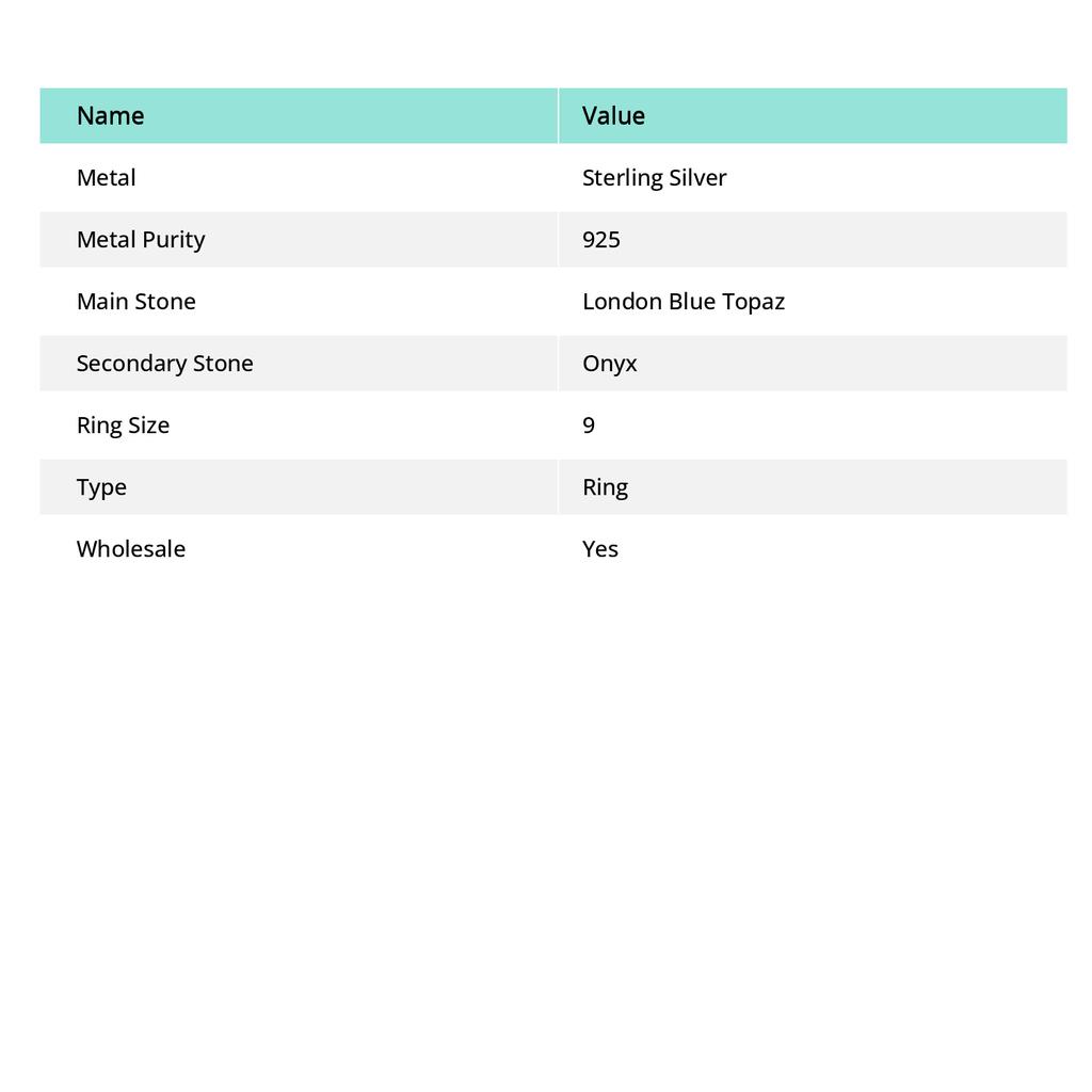 Natural London Blue Topaz, Onyx Gemstone 925 Sterling Silver Ring Size 9 D8r82