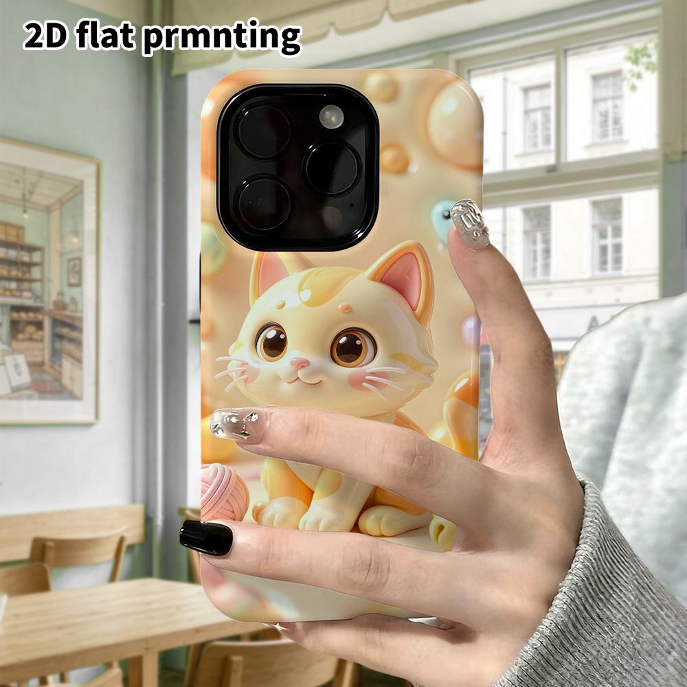 Phone Case: 2D Flat Design Suitable for iPhone 18 17 16 15 14 13 Pro Protective Case, Orange and White Little Kitty, Perfect Christmas and Halloween H