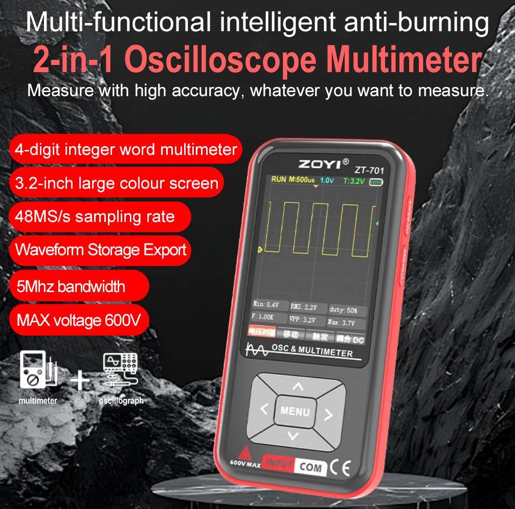 ZOYI ZT-701 2 IN 1 Digital Oscilloscope Multimeter 48Msps 5MHz Portable Multimeter Multifunctional Electrical Test Tool