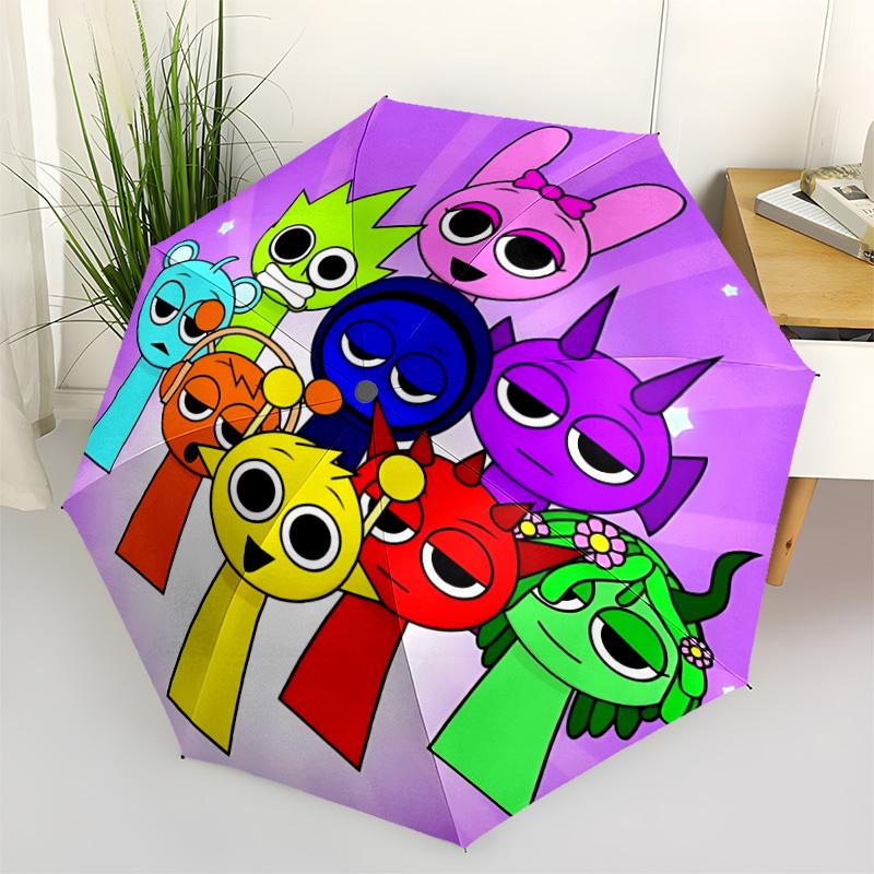 1pc Rainbow Creatures Auto Open/close Personality Umbrella, Portable Travel Umbrella, Everyday Use - Outdoor Accessory, Artistic Pattern, Compact Desi