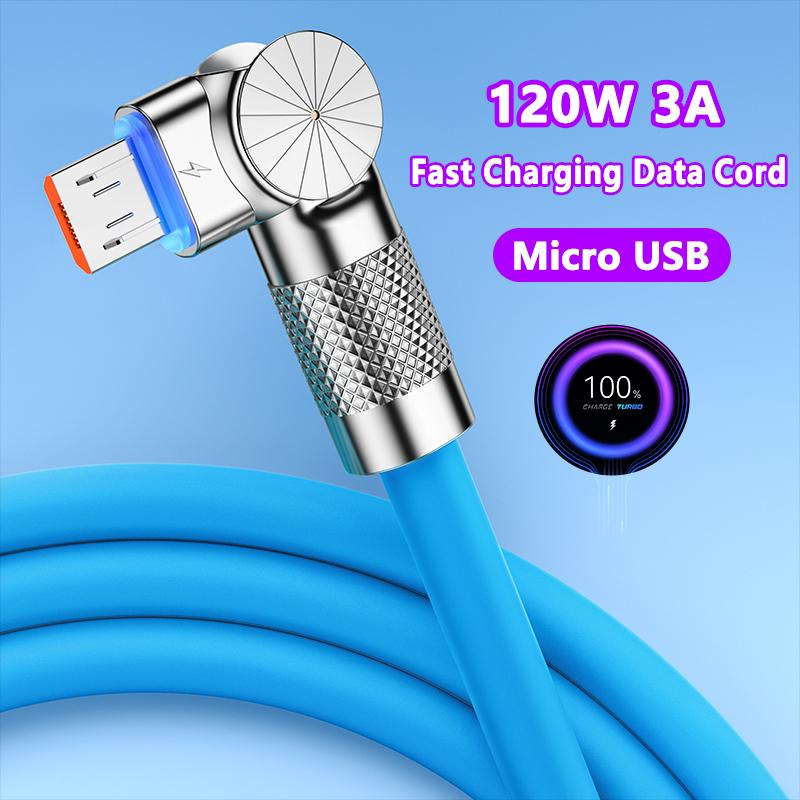 USB 120W 3A Elbow Fast Charging Data Cable Cord For Playing Game For Samsung Galaxy S7 S5 Xiaomi Android Charge Usb Cord