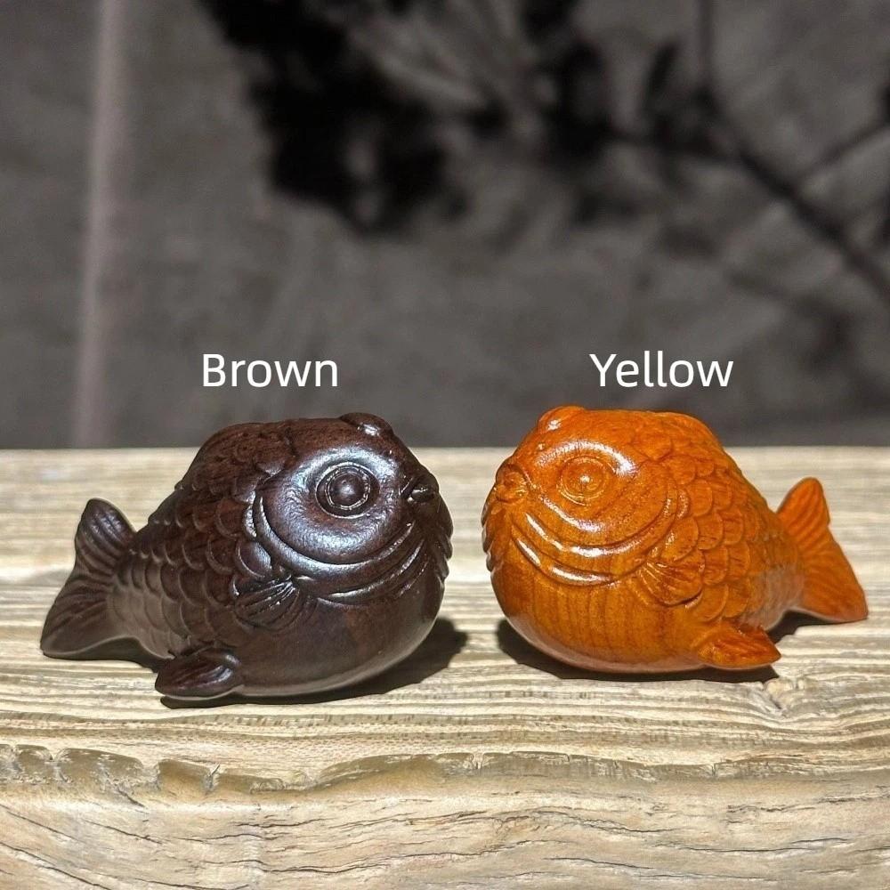 Lucky Charm Wood Carving Ornament Mini Tea Pet Cute Koi Fish Ornament  Tabletop Display