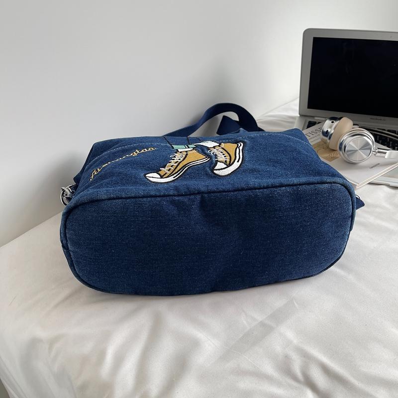 Embroidered Denim Bag Women's Large Capacity Shoulder Crossbody Bag
