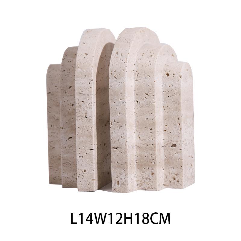 Natural Yellow Travertine Layered Bookends - Home Decor for Living Room or Study Desk