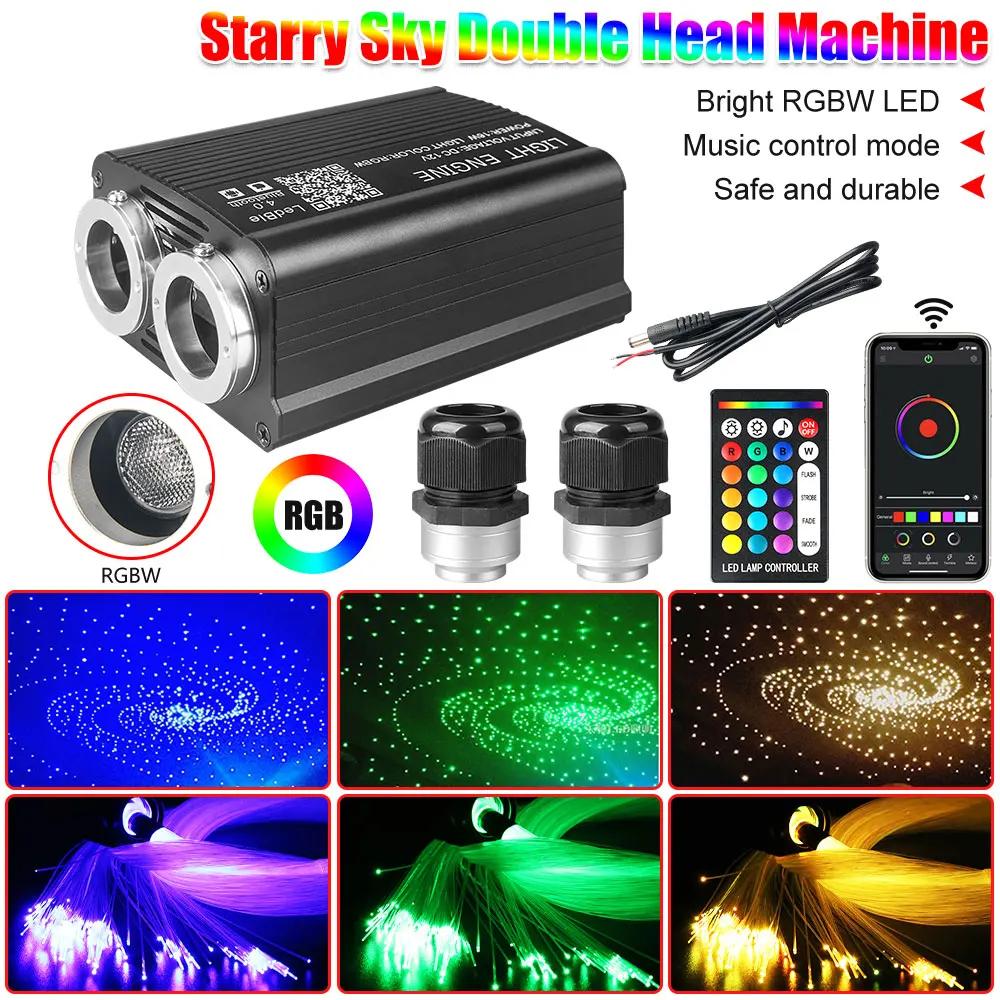 RGBW LED Fiber Optic Light Double Head Fiber Optic Star Ceiling Light Kit Bluetooth Car Roof Star Light Starry Sky Light