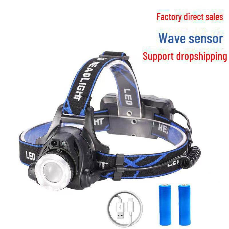 T6 LED Headlamp: Strong Light, Zoom, Induction, Ideal for Outdoor Use - Night Fishing and Mining.
