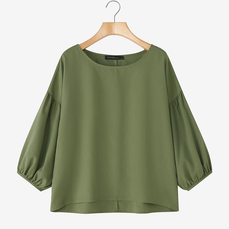 

ZANZEA Женская повседневная однотонная свободная блузка с круглым вырезом и рукавом 3/4 5XL зелёный