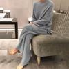 Women's Loose Fit Two-piece Suit Long Sleeve Knit Top Elastic Waist Wide Leg Pants