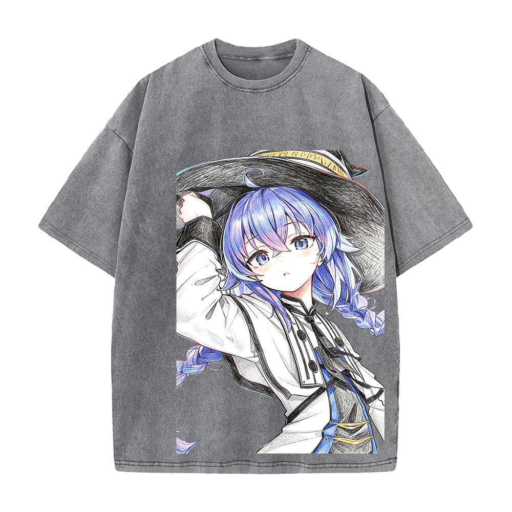 Mushoku Tensei Roxy Printed Tee Women Short Sleeve Clothing Washed Cotton T-shirt Vintage Casual T Shirt Loose Streetwear