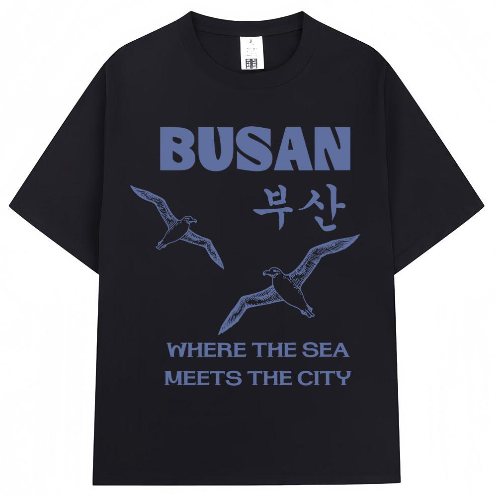 T-shirts Graphiques Mouette de Busan Style Coréen Hommes Femmes Harajuku Mode Vintage Années 90 T-shirt Coton Surdimensionné Décontracté T-shirt Cadeaux