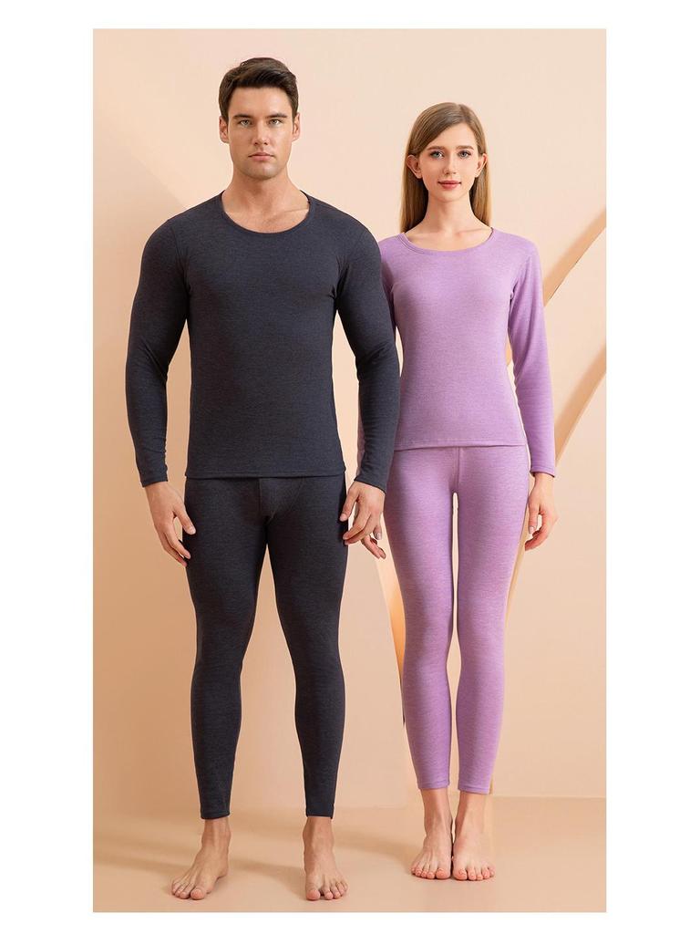 Men's and Women's Cashmere Silk Fleece-Lined Seamless Underwear Set for Autumn/Winter - Includes Base Layer Top and Pants