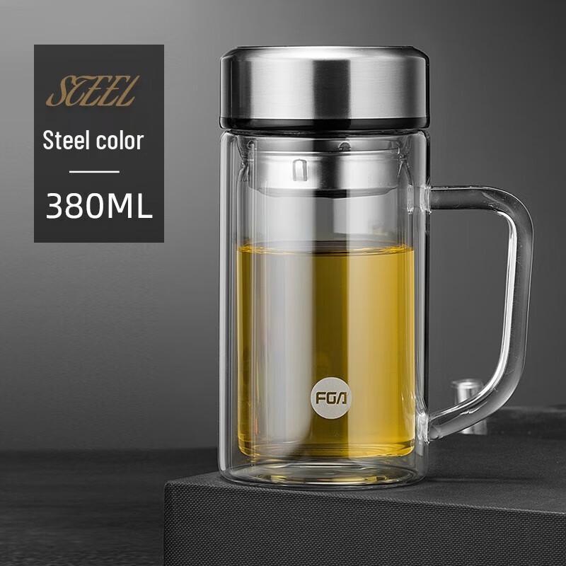 FUGUANG Double-Wall Glass Tea Infuser Mug