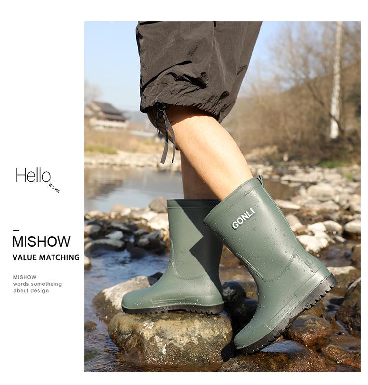 Men's Waterproof Rain Boots: Warm, Non-Slip, High-Top with Elastic Cuff, Ideal for Kitchen, Car Wash, and Fishing.