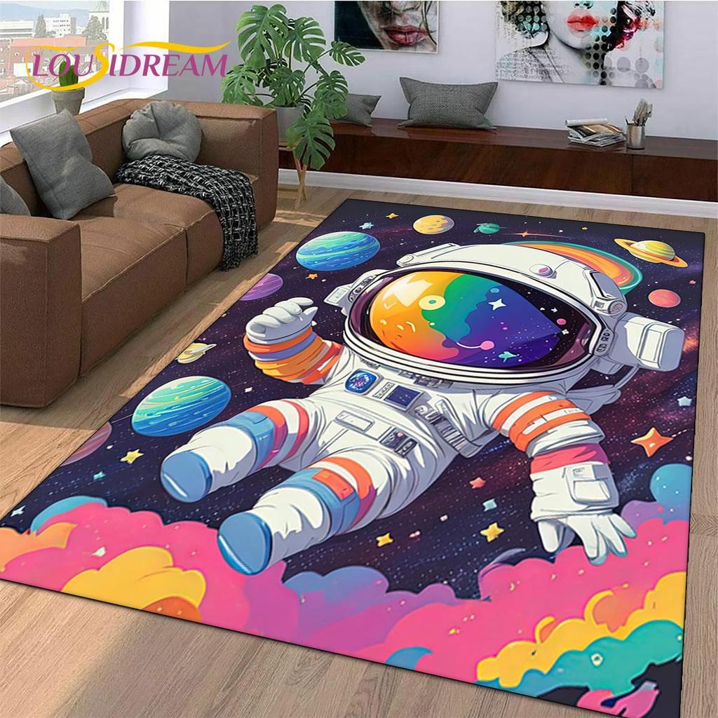 Astronaut Traum Universum Raumfahrer 3D Weltraum Cartoon Teppich für Wohnzimmer Schlafzimmer Dekoration, Rutschfest für Sofa Fußmatte Kinder