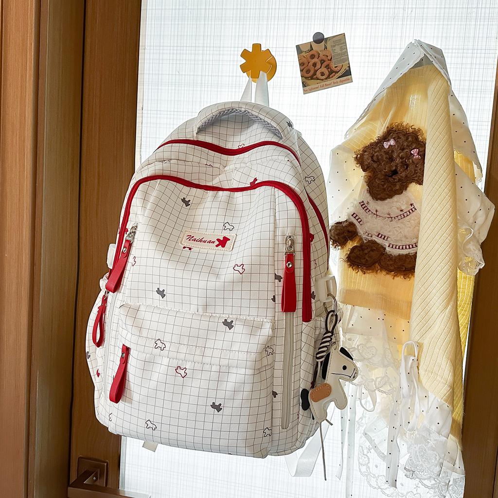 Schoolbag Japanese Ins Casual Plaid School Bag Female Junior High School High School Student Versatile Cute College Backpack Travel Backpack