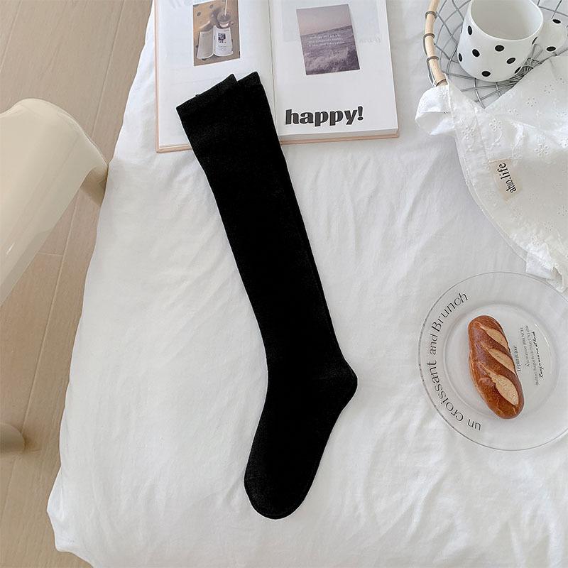 New White Calf Socks Women'S Spring And Autumn Japanese College Style Solid Color Versatile Black Thin Student Uniform Stockings