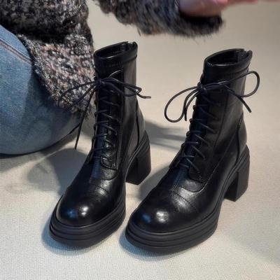 Martin Boots Children's New Autumn and Winter Black High Heels Thick Heel Short Boots Retro Thick-soled Thin Boots
