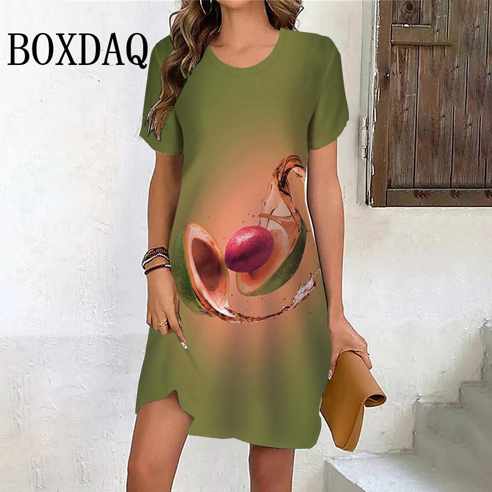

Платья с 3D-принтом с фруктами для женщин, летнее повседневное платье с короткими рукавами и милым авокадо, модное мини-платье А-силуэта с круглым вырезом 6XL