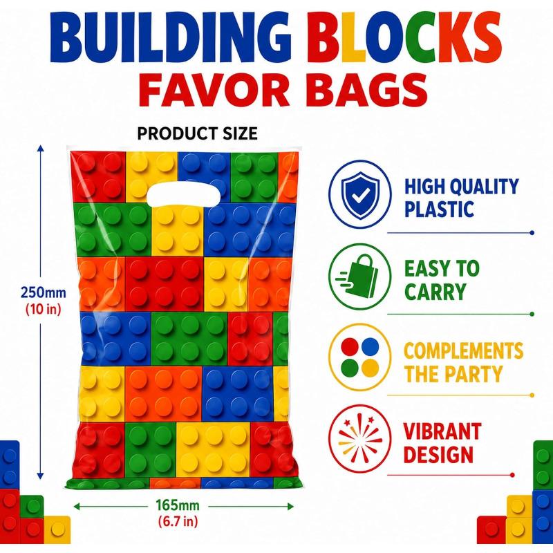 Kids Blocks Theme Birthday Party Gift Bags Favor Bags Decorations Supplies for Building Block Themed Events Pack