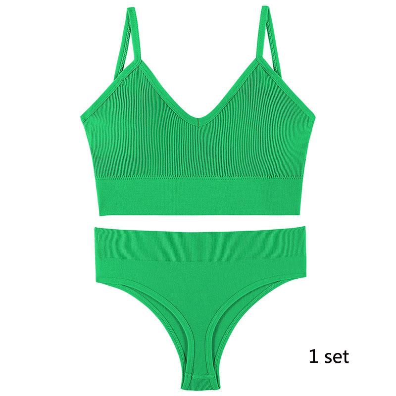 Underwear Set Lingerie Female Sexy Halter Beauty Tank Top Thin Section French Triangle Cup Without Steel Ring Gathered Bra Set