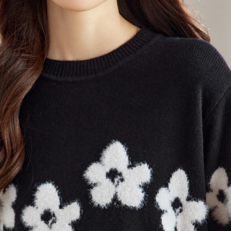 Srcr Women's 100% Wool Intarsia Knit Short Sweater