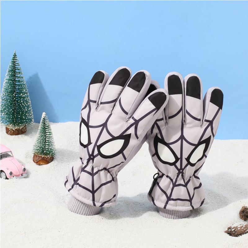 Spider Man Children Ski Gloves Windproof Fleece Gloves for Outdoor Cycling Cool Cartoon Themed Warm Gloves Kids Gifts