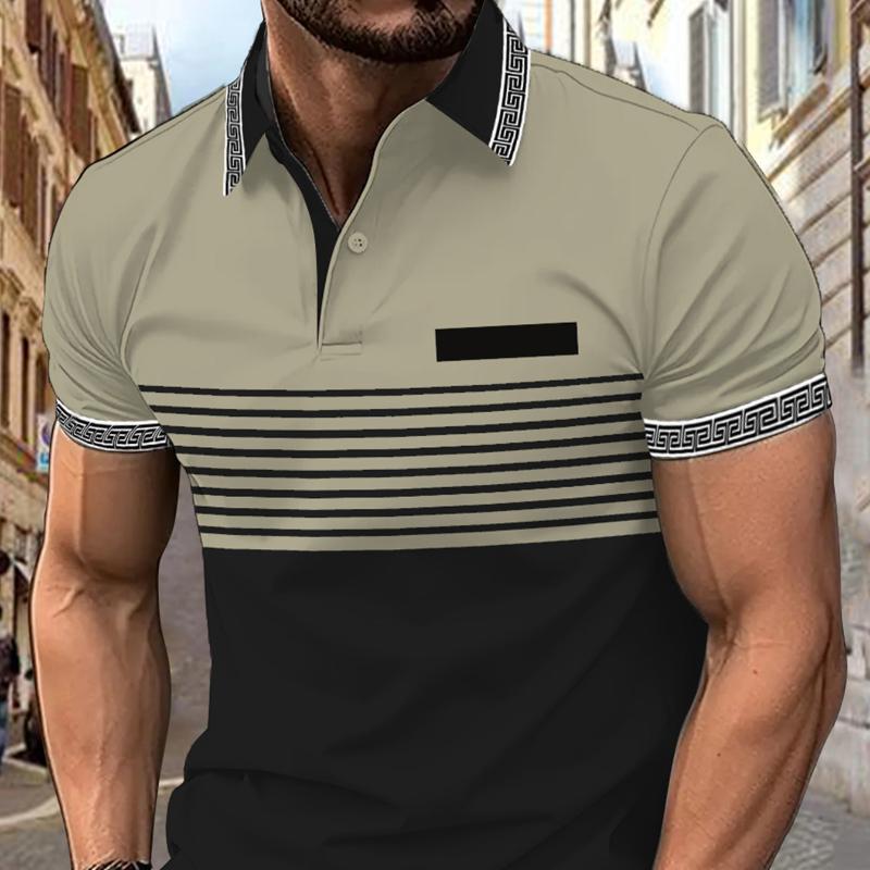 Sommer Gewinde Kragen Bedruckt Herren Kurzarm Revers Knopfleiste Polohemd Oberteile