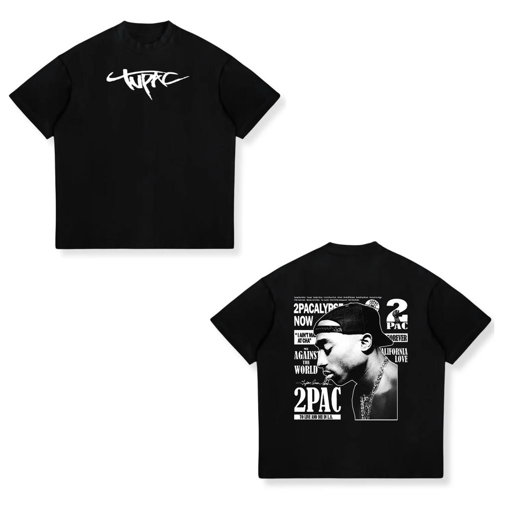Camiseta Oversized com Manga de Rap Singer Tupac 2pac Hiphop Streetwear Moda Verão 2025 Unissex e Feminina Infantil Algodão