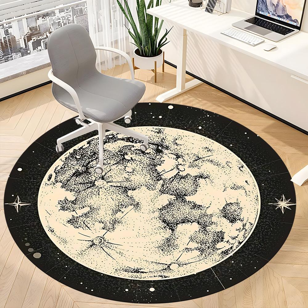 1pc Moon Celestial Office Round Area Rug, Mat Suitable ForOffice, Under Office Chairs Bedroom Living Room Home Decor, Room Deco