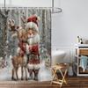 1Pc Santa Claus Reindeer Print Waterproof Shower Curtain Bathe Partition Curtain 12 Hooks Privacy Protection Easy Installation