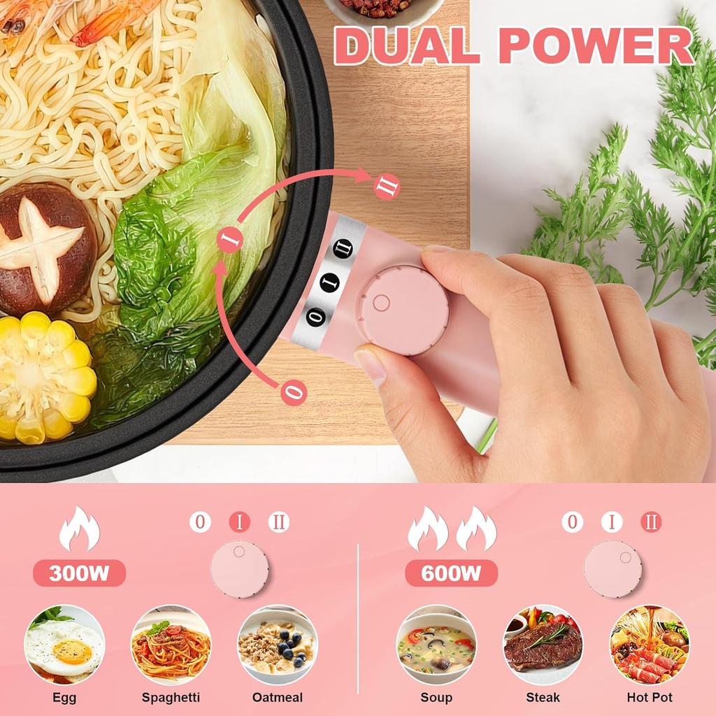 Rapid Noodles Cooker with Dual Power, Non-Stick Frying Pan for Ramen, Pasta, Oatmeal & Eggs, Po