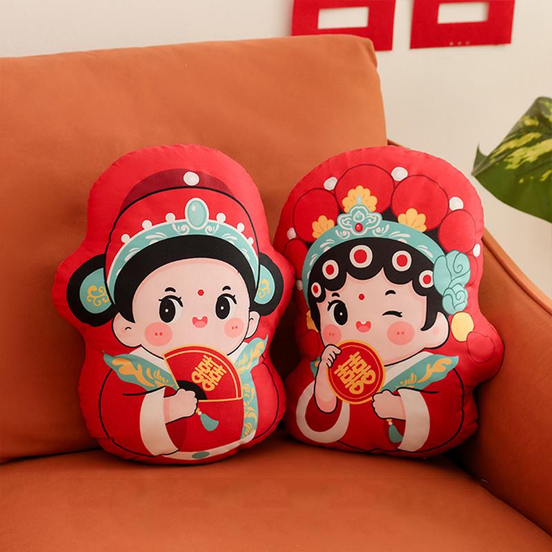 Chinese Red Embroidery Throw Pillow Chinese Traditional Wedding Decorative Pillow New Year Engaged Wedding Room Layout Decor