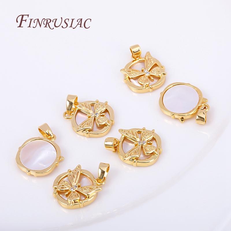 18K Real Gold Plated Butterfly Pendant DIY Necklace Making Accessories,Natural Shell Square Charms Accessory DIY Jewelry Crafts