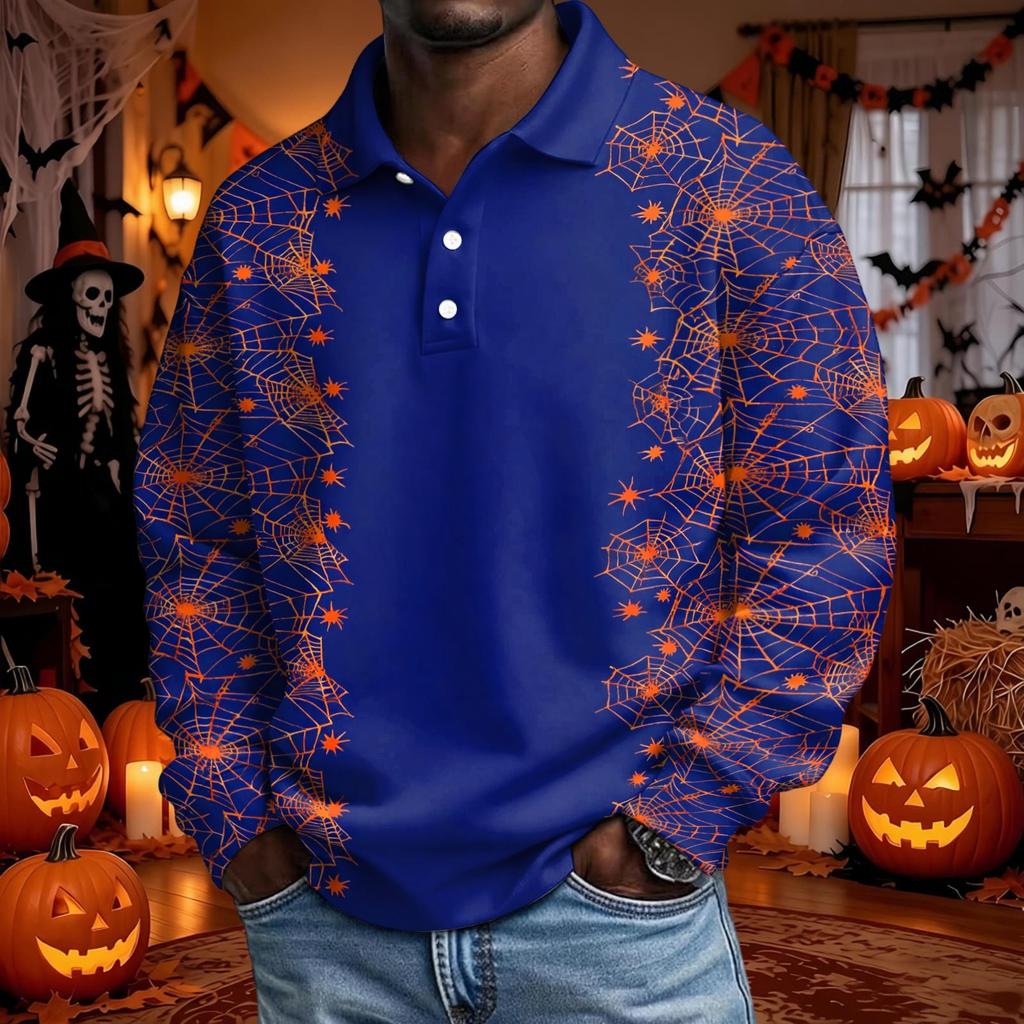Men's Long Sleeve Loose Fit Casual T-Shirt for Halloween Party or Everyday Wear