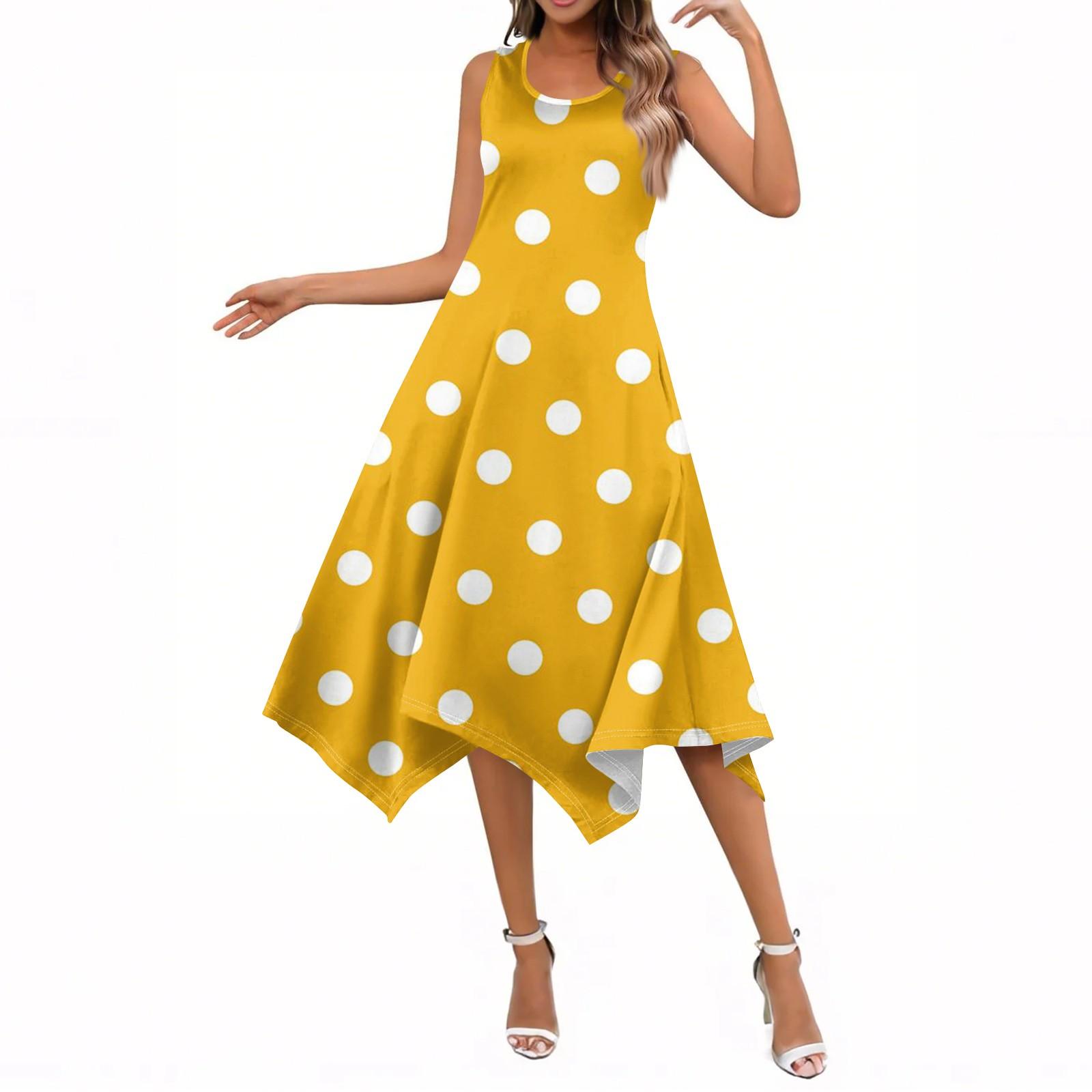 

Женские летние повседневные платья с круглым вырезом, плиссированные, с карманами, с принтом, с коротким рукавом XL жёлтый