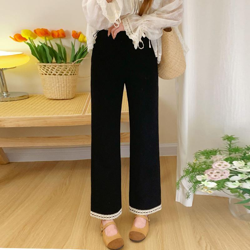 2026 Spring/Summer Women s Petite Body-Shaping Lace-Trimmed Maternity Slim Straight Cropped Pants 2XL