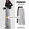 Petite Women's High Waist Loose Straight Leg Pants - Spring/Autumn Grey Suit