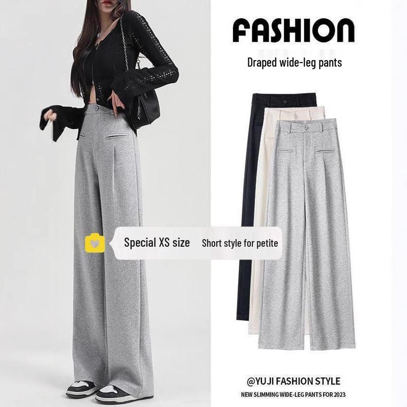 Petite Women's High Waist Loose Straight Leg Pants - Spring/Autumn Grey Suit