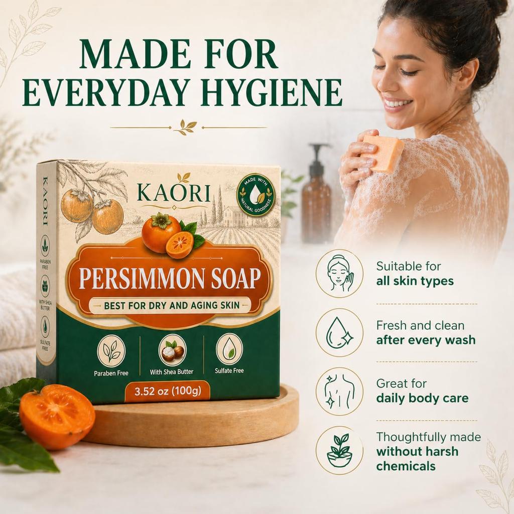 Persimmon Soap Bar for Dry and Aging Skin with Shea Butter Paraben Free Sulfate Free Gentle Cleansing 3 52 oz 100g Natural Ingredients