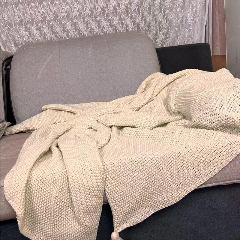 Nordic Knitted Blanket For Office Sofa Napping Blanket Ball Wool Casual Bed Cover Air Conditioning Blanket