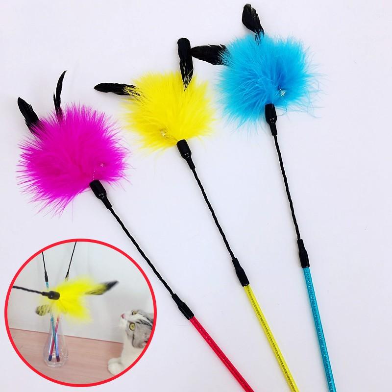 Cat Toy Feather Cat Toys Interactive Long Handle Cats Teaser Stick Bite Resistant Feather Toy for Cats Sticks Toy Pet Supplies