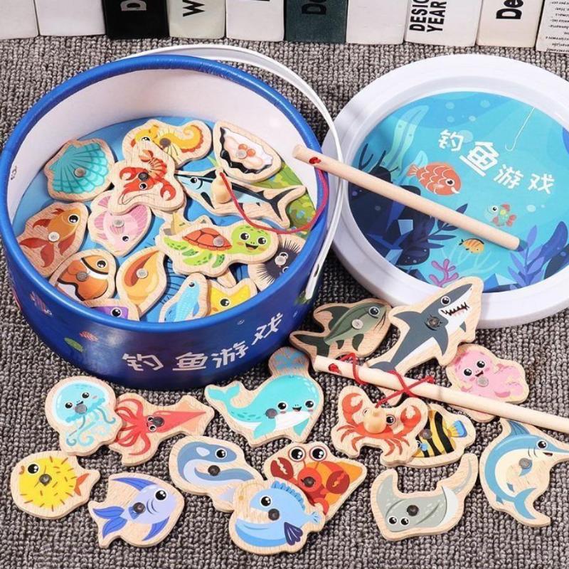 20/30/51Pcs Educational Toys Wooden Magnetic Fishing Game Toy Set For Kids Cartoon Fish Toys