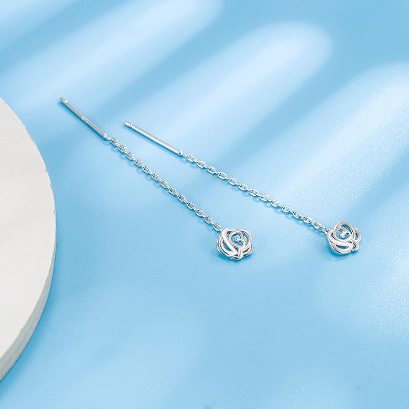 Rose Flower Ear Thread Earrings: Slimming Style for Autumn & Winter 2022 - Trendy Long Earrings for Women, High-End Jewelry