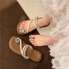 Fashion Summer Crystal Flower Toe Slipper Women's Fashion Round Head Sequin Thin Band Soft Soled Non-slip Flat Shoes