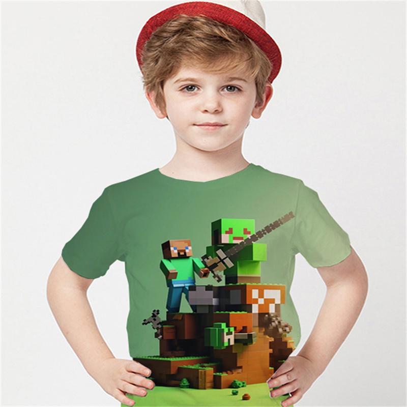 

Детская одежда на день рождения Строительные блоки Monster Game Fun 3D Printed Футболка Повседневная футболка для мальчиков и девочек Летняя детская футболка 160CM