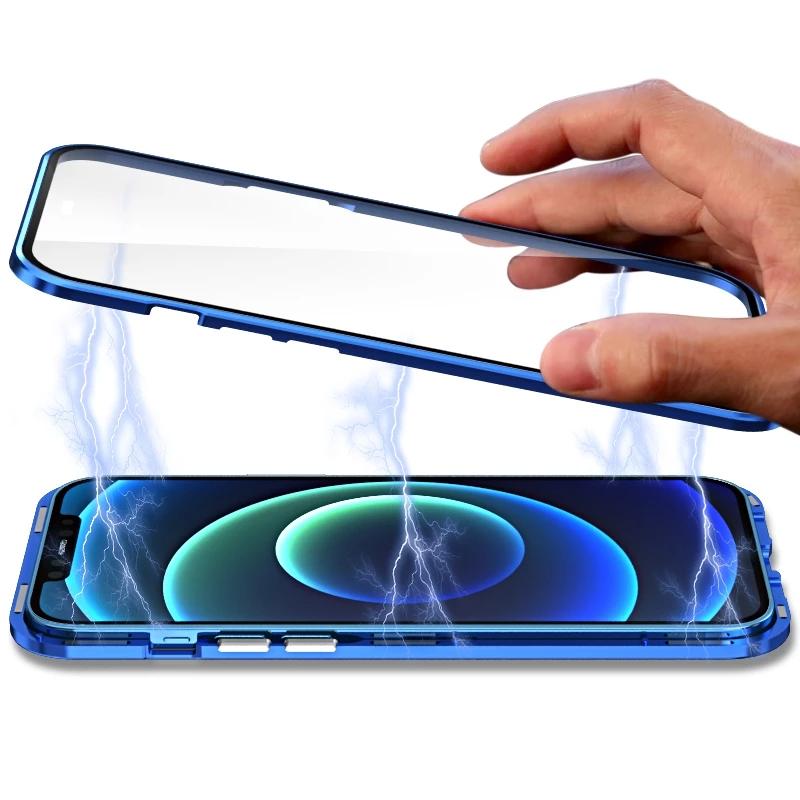 Privacy Double Sided Glass Cover for iPhone 17 16 15 14 13 12 11 Pro Max for iPhone X XR XS Max SE2020 Metal Magnetic Case