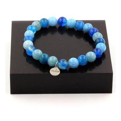 Stones and Minerals. Blue Chalcedony + Aquamarine + Blue Ribbon Agate Pearl Bracelet + Made In France.